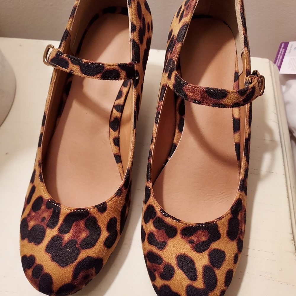Leopard wedges Mary Jane shoes
